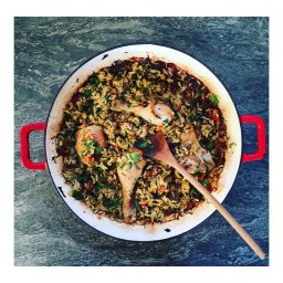 BAKED CORIANDER CHICKEN WITH FRUITY WILD RICE
