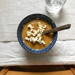 PEANUT & PARNSIP SOUP WITH POPCORN CROUTONS