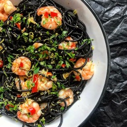 BLACK INK LINGUINE WITH LEMON & CHILLI PRAWNS